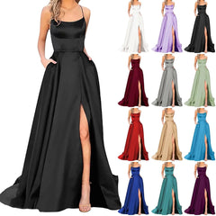 SHOWLU FASHION STORE Sexy Spaghetti Strap Evening Stain Dresses Fashion Red Big Swing Front Slit Party Prom Dress Elegant Wedding Dresses Balls Gowns