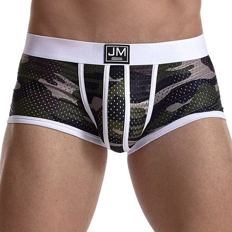  Showlu Fashion Store Sexy Underwear Men Boxer Briefs Cueca Gay Male Panties Mesh Camouflage Fashion Men Under Wear Lingerie Underpants Pouch Shorts