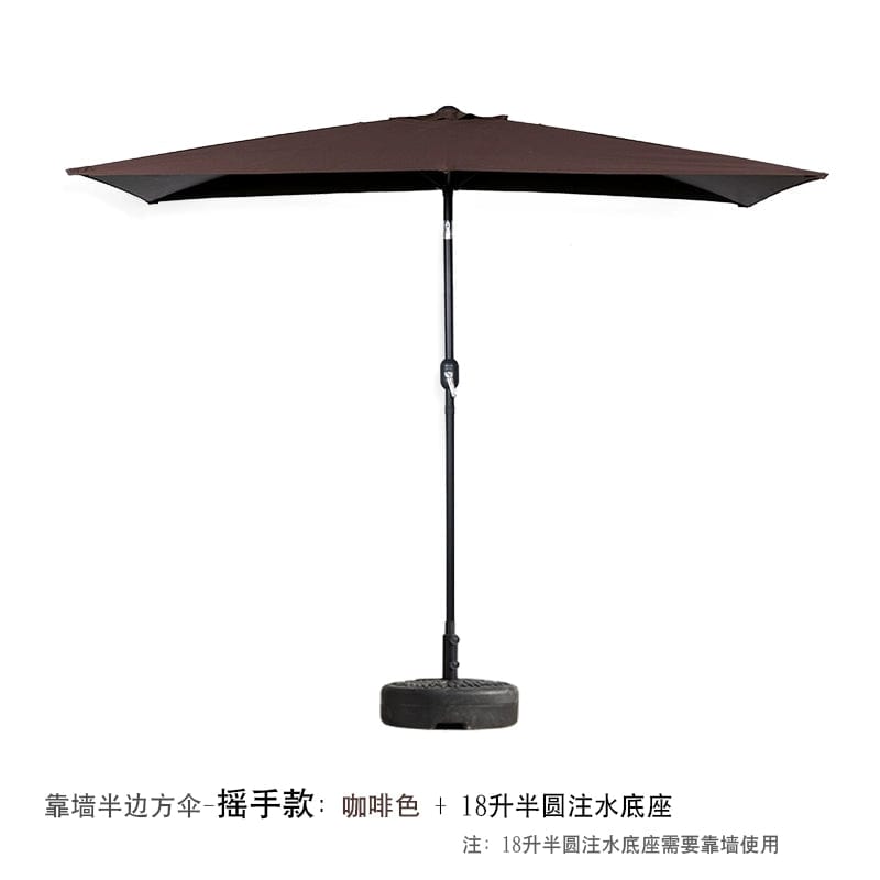  Showlu Fashion Store Shake hand/Brown + 18L half water injection base(Need to be against the wall) / 200x100cm(High 225cm) Half Umbrella Outdoor against the Wall Hand-Waving Umbrella Side-Column Umbrella Balcony Green Plant Sunshade Coffee Shop Outdoor Sun Umbrella Flower Garden