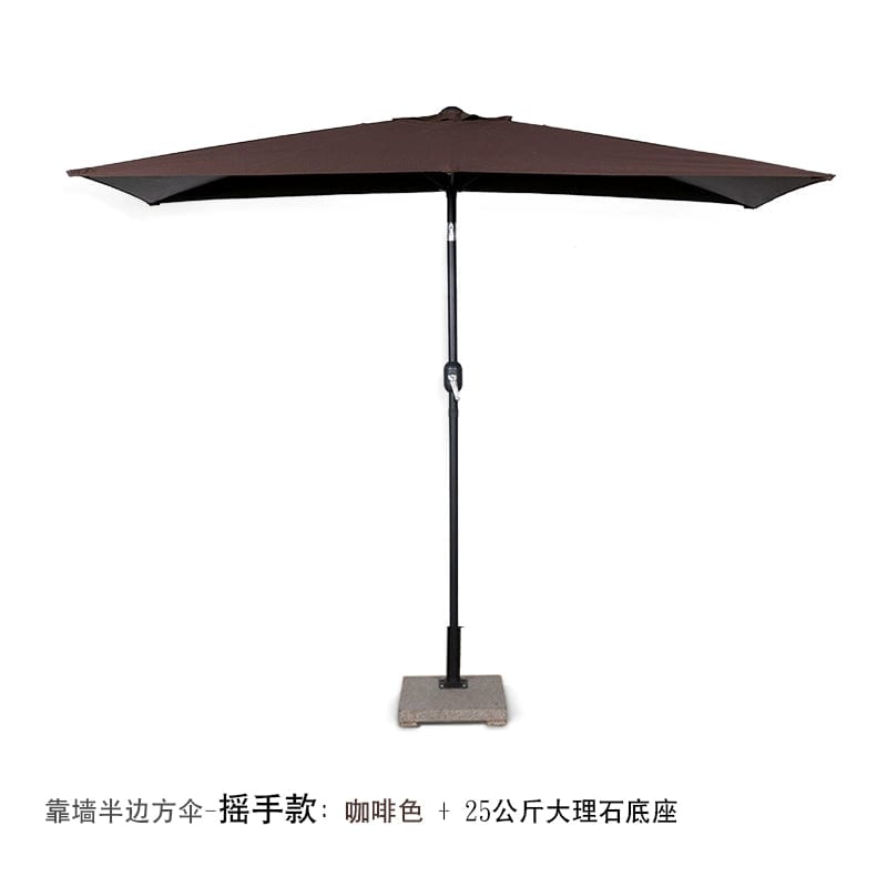  Showlu Fashion Store Shake hand/Brown + marble base / 200x100cm(High 225cm) Half Umbrella Outdoor against the Wall Hand-Waving Umbrella Side-Column Umbrella Balcony Green Plant Sunshade Coffee Shop Outdoor Sun Umbrella Flower Garden