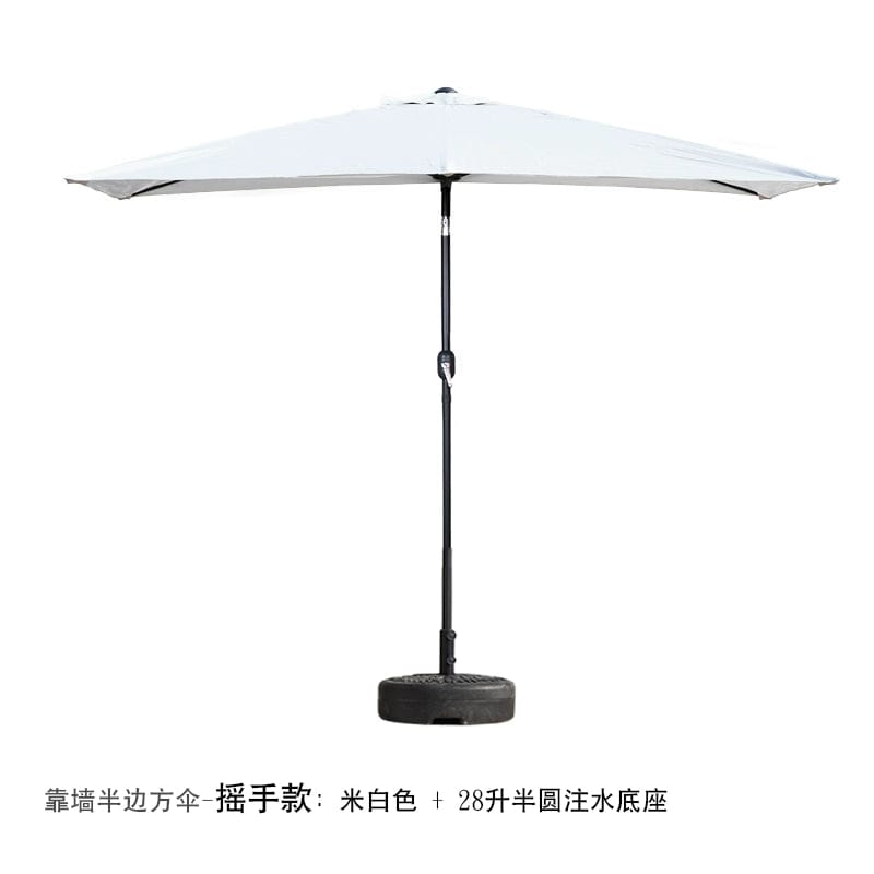  Showlu Fashion Store Shake hand/creamy-white + 28L half water injection base / 250x130cm(245cm high) Half Umbrella Outdoor against the Wall Hand-Waving Umbrella Side-Column Umbrella Balcony Green Plant Sunshade Coffee Shop Outdoor Sun Umbrella Flower Garden