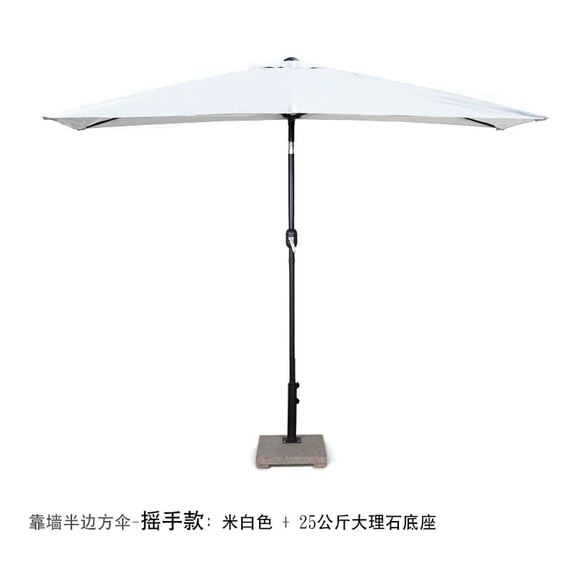  Showlu Fashion Store Shake hand/creamy-white + marble base / 200x100cm(High 225cm) Half Umbrella Outdoor against the Wall Hand-Waving Umbrella Side-Column Umbrella Balcony Green Plant Sunshade Coffee Shop Outdoor Sun Umbrella Flower Garden