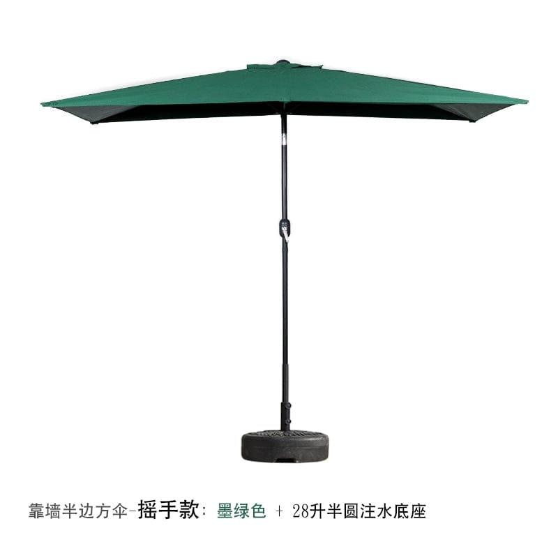  Showlu Fashion Store Shake hand/dark green + 28L half water injection base / 200x100cm(High 225cm) Half Umbrella Outdoor against the Wall Hand-Waving Umbrella Side-Column Umbrella Balcony Green Plant Sunshade Coffee Shop Outdoor Sun Umbrella Flower Garden