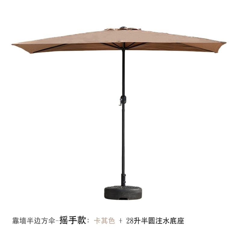  Showlu Fashion Store Shake hand/khaki + 28L half water injection base / 200x100cm(High 225cm) Half Umbrella Outdoor against the Wall Hand-Waving Umbrella Side-Column Umbrella Balcony Green Plant Sunshade Coffee Shop Outdoor Sun Umbrella Flower Garden