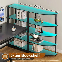 SHOWLU FASHION STORE Shaped Computer Desk, 63'' Desk with Storage Shelves, Keyboard Tray, Monitor Stand and Headphone Hook, Corner Gaming Desk