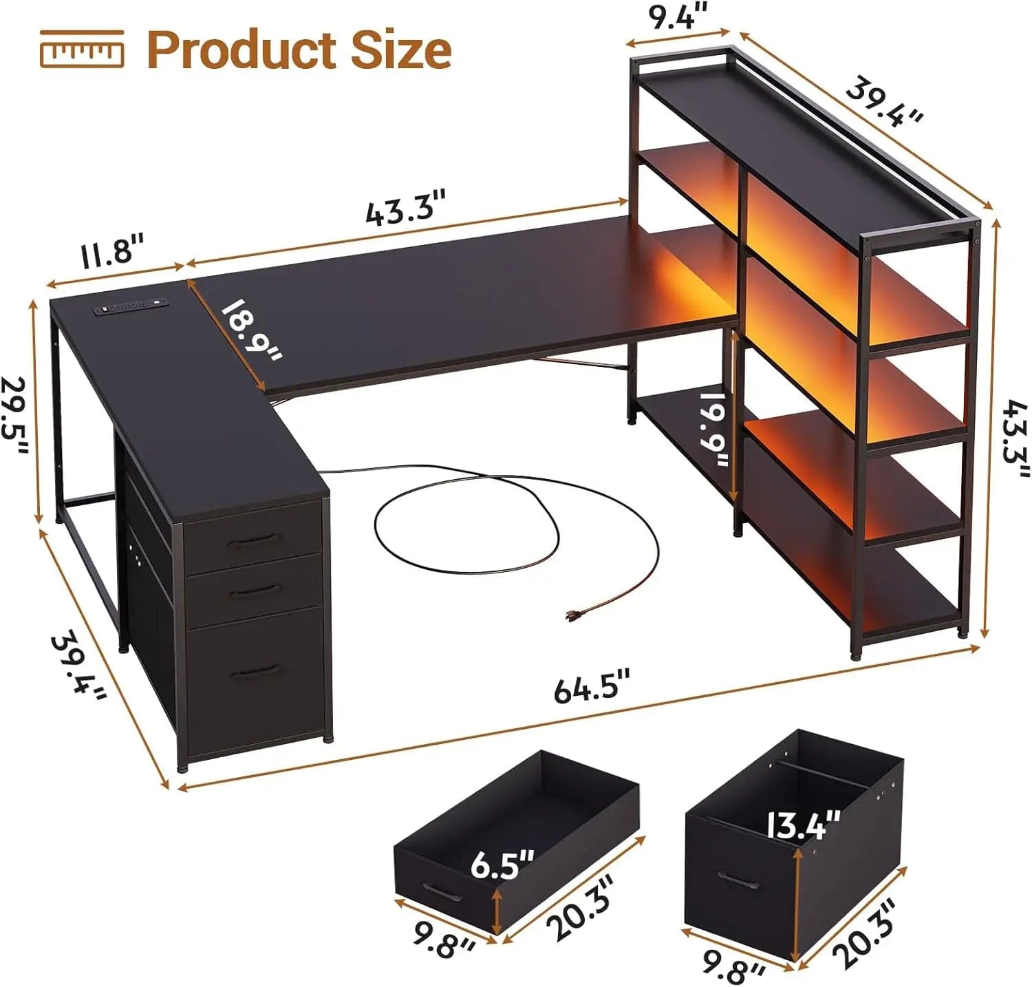 SHOWLU FASHION STORE Shaped Gaming Desk, Reversible U Shaped Computer Desk with Power Outlet and Storage Shelves