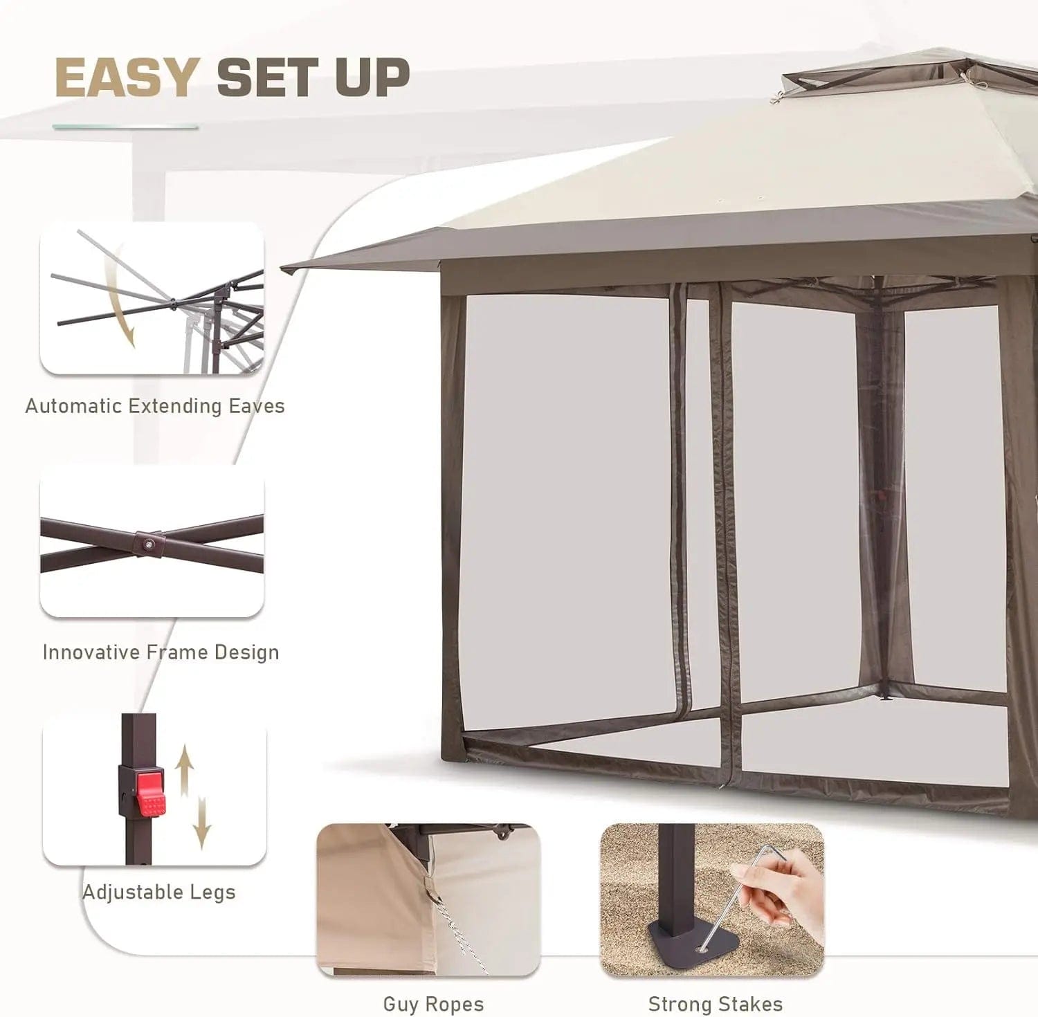  Showlu Fashion Store Shelter Canopy Pop Up with Mosquito Netting, 13x13FT Outdoor Gazebo Canopys Easy Set-up Folding Shelter, Shade Canopy