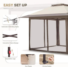  Showlu Fashion Store Shelter Canopy Pop Up with Mosquito Netting, 13x13FT Outdoor Gazebo Canopys Easy Set-up Folding Shelter, Shade Canopy