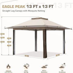  Showlu Fashion Store Shelter Canopy Pop Up with Mosquito Netting, 13x13FT Outdoor Gazebo Canopys Easy Set-up Folding Shelter, Shade Canopy