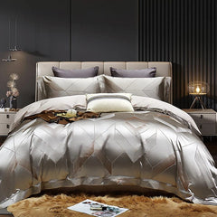 SHOWLU FASHION STORE Shendabaoluo-silver / 200x230cm 4pcs High End Mulberry S i l k Jacquard Bedding Set  4-piece Duvet Cover Set 200*230CM 220*240CM Flat Sheet Bedding