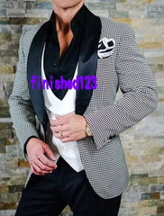 SHOWLU FASHION STORE Shiny Beige Handsome Groom Tuxedos Slim Fits Men's Evening Dress Toast Suit Party Blazer Clothes (Jacket+Pants+Vest+Tie) NO:091