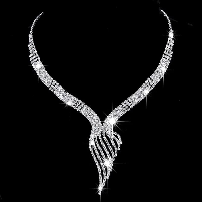  Showlu Fashion Store Shiny Elegant Femme Rhinestone Wedding Jewelry Sets Bridal Women Long Tassel Necklace Earrings Jewellery Set Accessories Gift