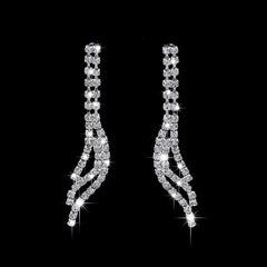  Showlu Fashion Store Shiny Elegant Femme Rhinestone Wedding Jewelry Sets Bridal Women Long Tassel Necklace Earrings Jewellery Set Accessories Gift