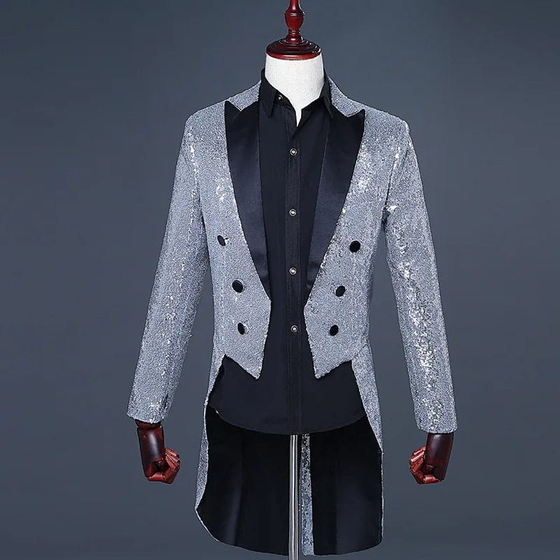 SHOWLU FASHION STORE Shiny Red Sequin Glitter Embellished Tuxedo Blazer Men  Party Wedding Tailcoat Suits Mens Stage Singer Costume Homme