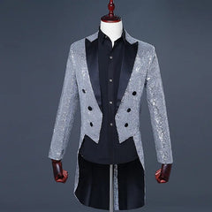 SHOWLU FASHION STORE Shiny Red Sequin Glitter Embellished Tuxedo Blazer Men  Party Wedding Tailcoat Suits Mens Stage Singer Costume Homme