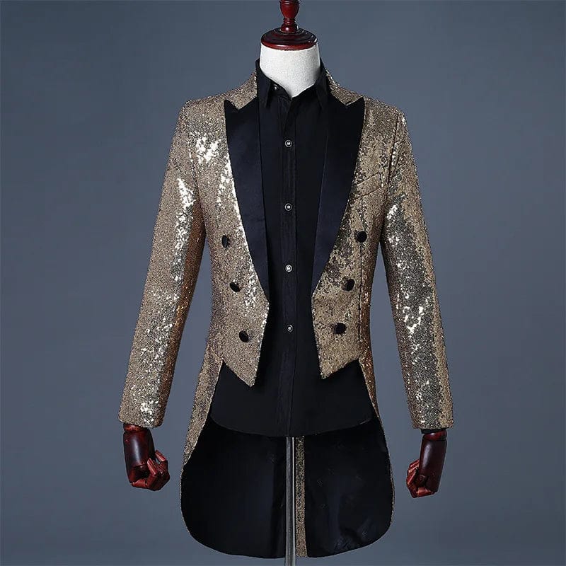 SHOWLU FASHION STORE Shiny Red Sequin Glitter Embellished Tuxedo Blazer Men  Party Wedding Tailcoat Suits Mens Stage Singer Costume Homme