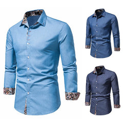 SHOWLU FASHION STORE Shirt Men's Dark Blue Lapel Long-Sleeved Thin Cloth Shirt