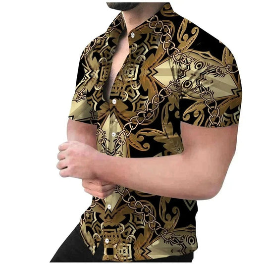 SHOWLU FASHION STORE Shirts-YSY08730 / XS Luxury Pattern Hawalian Shirt Men Chain Snake Skin 3D Printed Aloha Shirts Casual Short Sleeve Vacation Beachwear Lapel Blouses