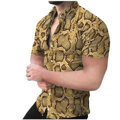 SHOWLU FASHION STORE Shirts-YSY08733 / M Luxury Pattern Hawalian Shirt Men Chain Snake Skin 3D Printed Aloha Shirts Casual Short Sleeve Vacation Beachwear Lapel Blouses