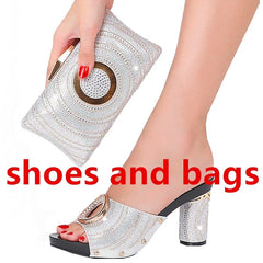  Showlu Fashion Store shoes and bags 1 / 43 New Design Shoes Matching Bag Suits With Rhinestones Wedding New Italian Shoes Summer Sexy Beautiful Ladies Heel Slippers