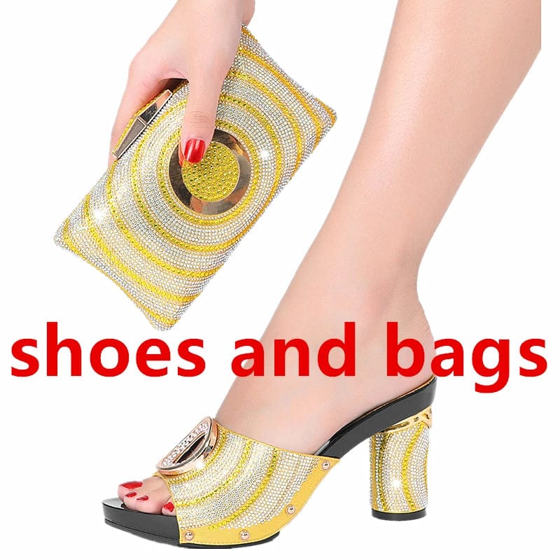  Showlu Fashion Store shoes and bags 2 / 41 New Design Shoes Matching Bag Suits With Rhinestones Wedding New Italian Shoes Summer Sexy Beautiful Ladies Heel Slippers