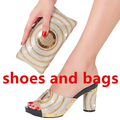  Showlu Fashion Store shoes and bags 4 / 43 New Design Shoes Matching Bag Suits With Rhinestones Wedding New Italian Shoes Summer Sexy Beautiful Ladies Heel Slippers