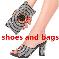  Showlu Fashion Store shoes and bags 5 / 43 New Design Shoes Matching Bag Suits With Rhinestones Wedding New Italian Shoes Summer Sexy Beautiful Ladies Heel Slippers