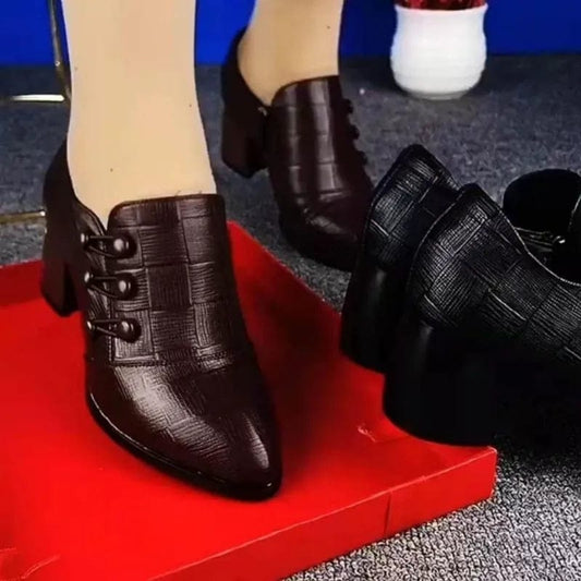  Showlu Fashion Store Shoes for Women 2023 Autumn New Women's Heels Soft Leather Fashion Double Breasted Low Top Shoes Ladies Shoes Retro Mom's Shoes