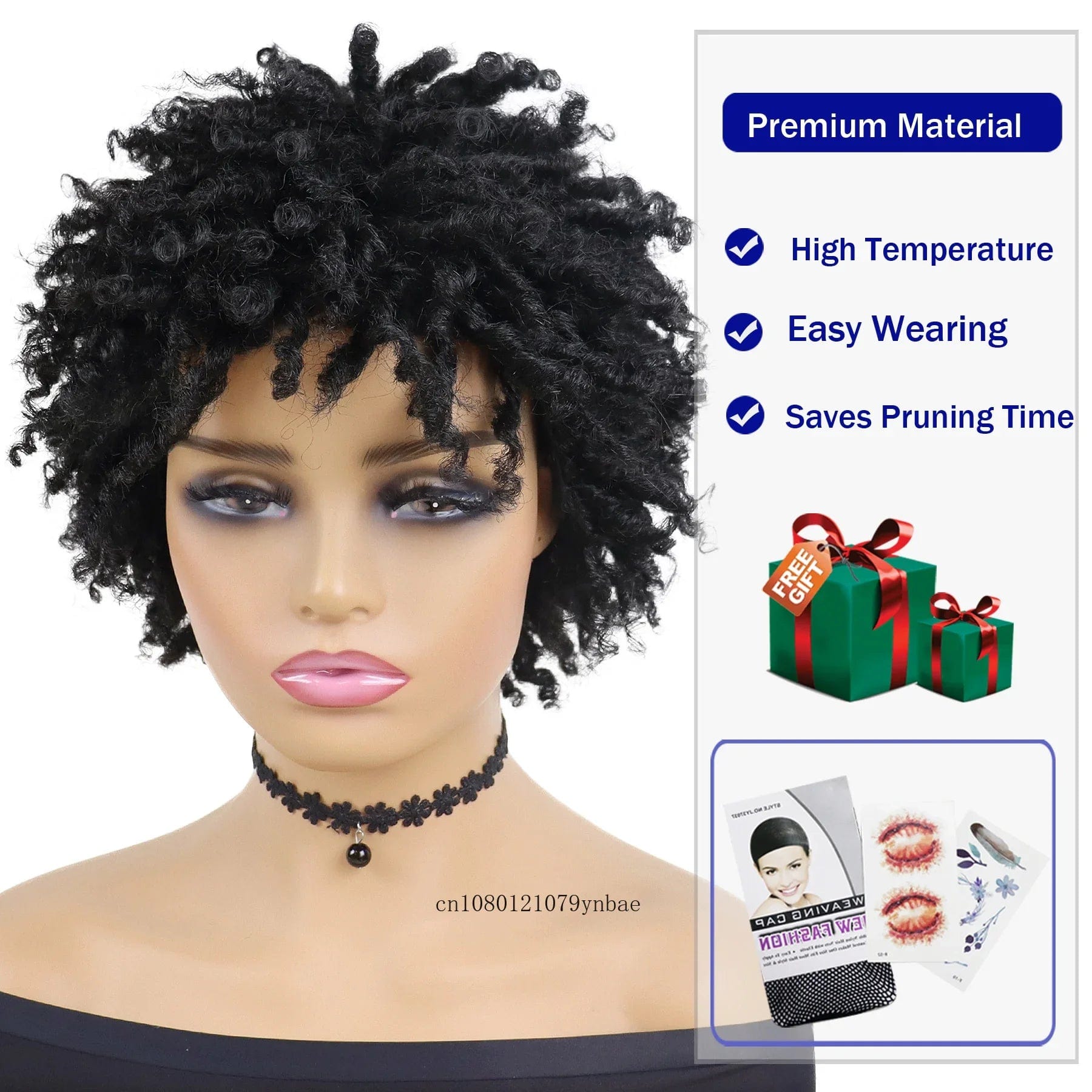 SHOWLU FASHION STORE Short Black Afro Curly Synthetic Wig for Women Dreadlocks Crochet Braids Wigs African Style Heat Resistant Daily Party Costume