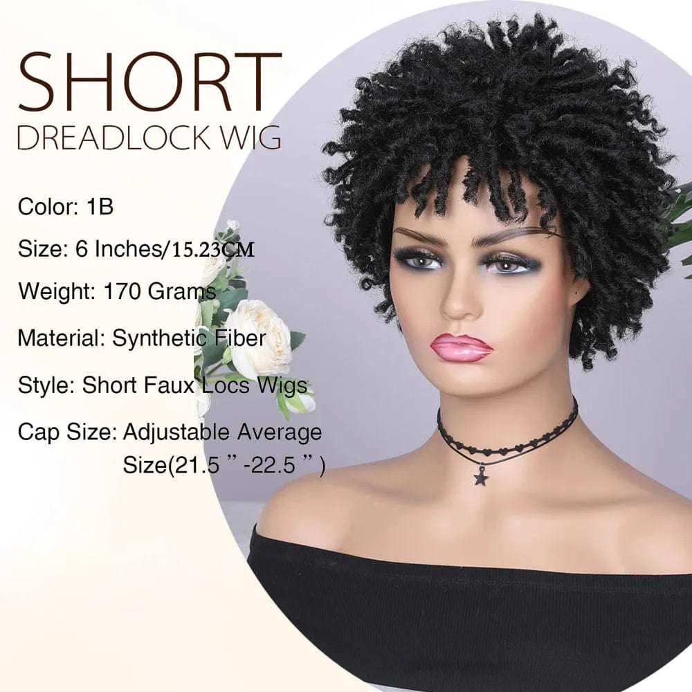 SHOWLU FASHION STORE Short Dreadlock Wig Synthetic Hair Black Wigs for Black Women And Men Pixie Cut Wig Faux Locs Heat Resisatnt Fiber Daily Use