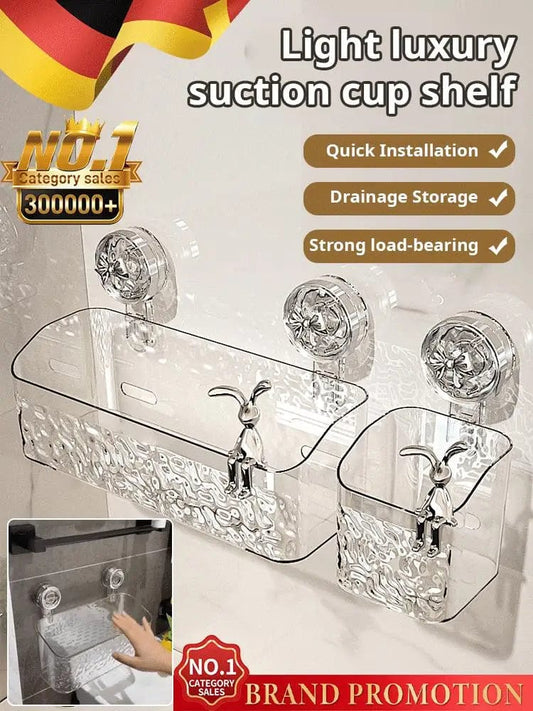  Showlu Fashion Store Shower Suction Cup Shelf Basket Light Glacier Pattern One Second Installation bathroom Organizer Storage Rotating to Suck Remove