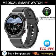 Showlu Fashion Store Silicagel Black Accurate Measure ECG+PPG Smart Watch Men Healthy Monitoring Blood Pressure Body Temperature Sport Smartwatch For Android IOS