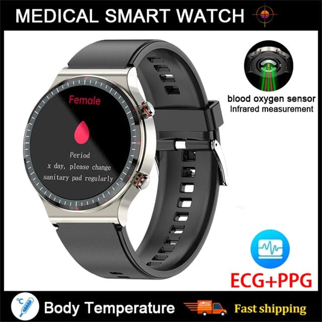 Showlu Fashion Store Silicagel Silver Accurate Measure ECG+PPG Smart Watch Men Healthy Monitoring Blood Pressure Body Temperature Sport Smartwatch For Android IOS