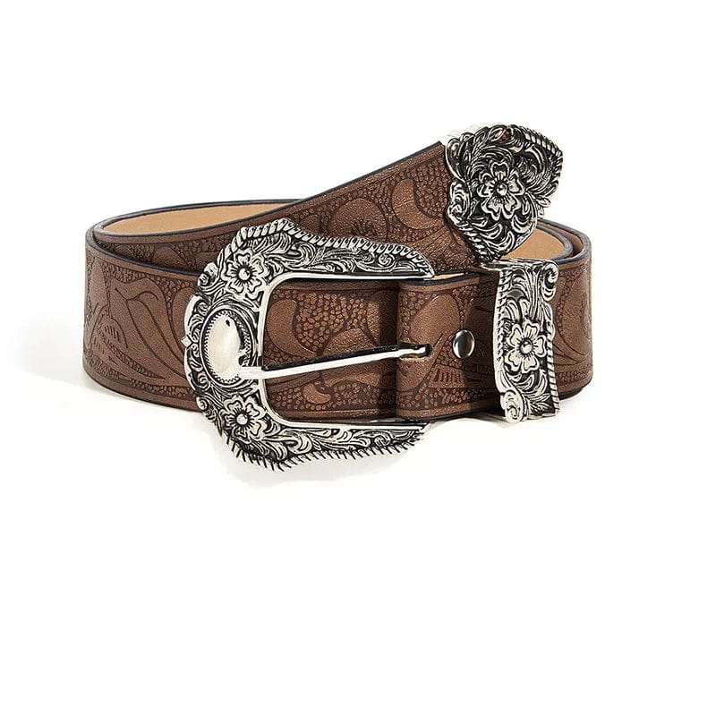  Showlu Fashion Store Silver / 103cm Handsome Pattern Print Retro Belts for Women Men Luxury Buckle Pin Waist Belt Female PU Choice Leather Hip Hop Fashion Waistban