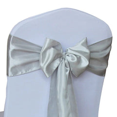  Showlu Fashion Store SILVER / 15x270 cm Satin Chair Sash Wedding Decoration Bow Tie Band Birthday Party Hotel Show Nice Design Shiny Colour