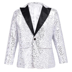  Showlu Fashion Store Silver / 16 Kids Boys Stylish Sequins Suit Lapel One Button Jacket Coat Wedding Banquet Party Modern Jazz Dancing Performance Blazer Tuxedo