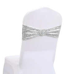 Showlu Fashion Store silver 20pcs Stretchy Sequin Chair Sashes Sparkly Gold Sash Band for Banquet Wedding Party Home Outdoor Chair Cover Sash Decorations