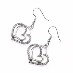 Showlu Fashion Store silver 3 Pcs Set Heart Shaped Jewelry Set Of Earrings Pendant Necklace For Women Exquisite Fashion Rhinestone Double Heart Jewelry Set