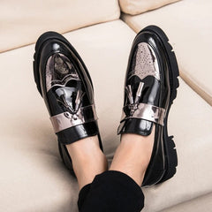  Showlu Fashion Store Silver / 42 Fashion Golden Men's Casual Slip-On Tassel Patent Loafers Thick Bottom Elevator Shoes Men's Party Shoes Business Shoes Brogue