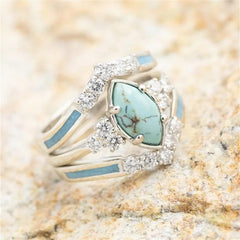 Showlu Fashion Store Silver / 5 3 Pieces/Set Women's Turquoise Rings Delicate Moissanite Engagement Wedding Rings Anniversary Birthday Christmas Gift Jewelry