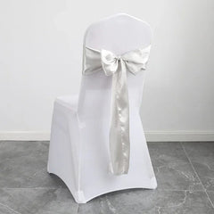 Showlu Fashion Store silver 50PCS 17x275cm Rose Gold Satin Chair Sashes Bows Chair Cover Ribbons for Wedding Banquet Party Baby Shower Event Decorations