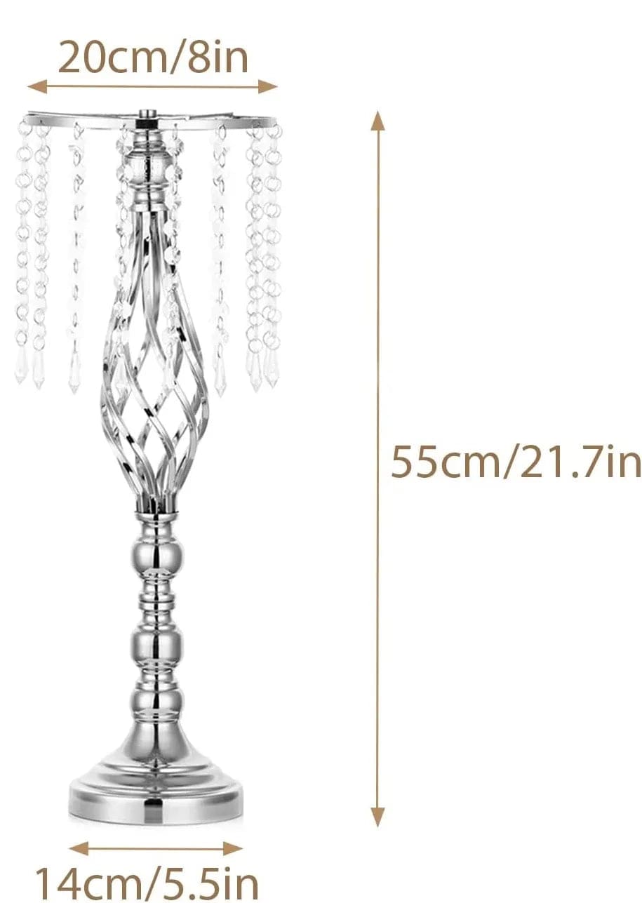 Showlu Fashion Store Silver 55 cm high 10 Pcs Gold Vase for Wedding Centerpieces  Table Decorations with Chandelier Crystals,  Flower Vase, Wedding Metal Flower Stand