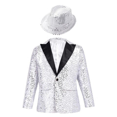  Showlu Fashion Store Silver A / 10 Kids Boys Stylish Sequins Suit Lapel One Button Jacket Coat Wedding Banquet Party Modern Jazz Dancing Performance Blazer Tuxedo