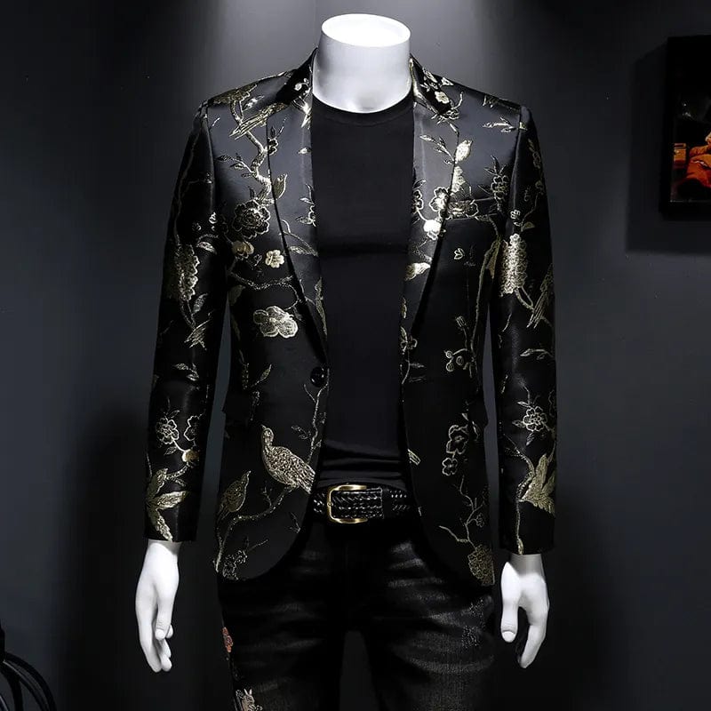  Showlu Fashion Store Silver / Asia M 45-53KG / CHINA New Vintage Luxury Jacquard Blazers Men 2022 New Flower Slim Fit Blazer Jacket Hommes Wedding Club Party Dress Singers Costumes