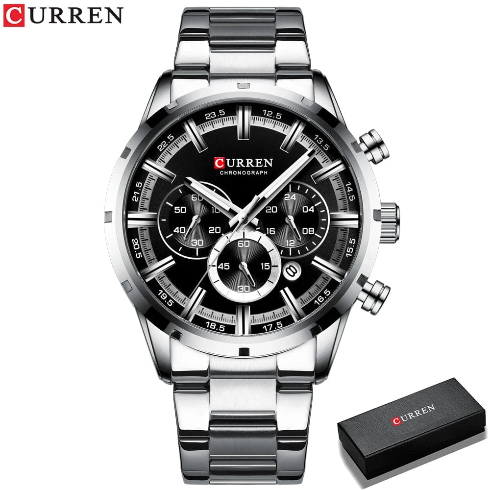 SHOWLU FASHION STORE Silver black box / CHINA Curren Men's Watch Blue Dial Stainless Steel Band Date Mens Business Male Watches Waterproof Luxuries Men Wrist Watches for Men