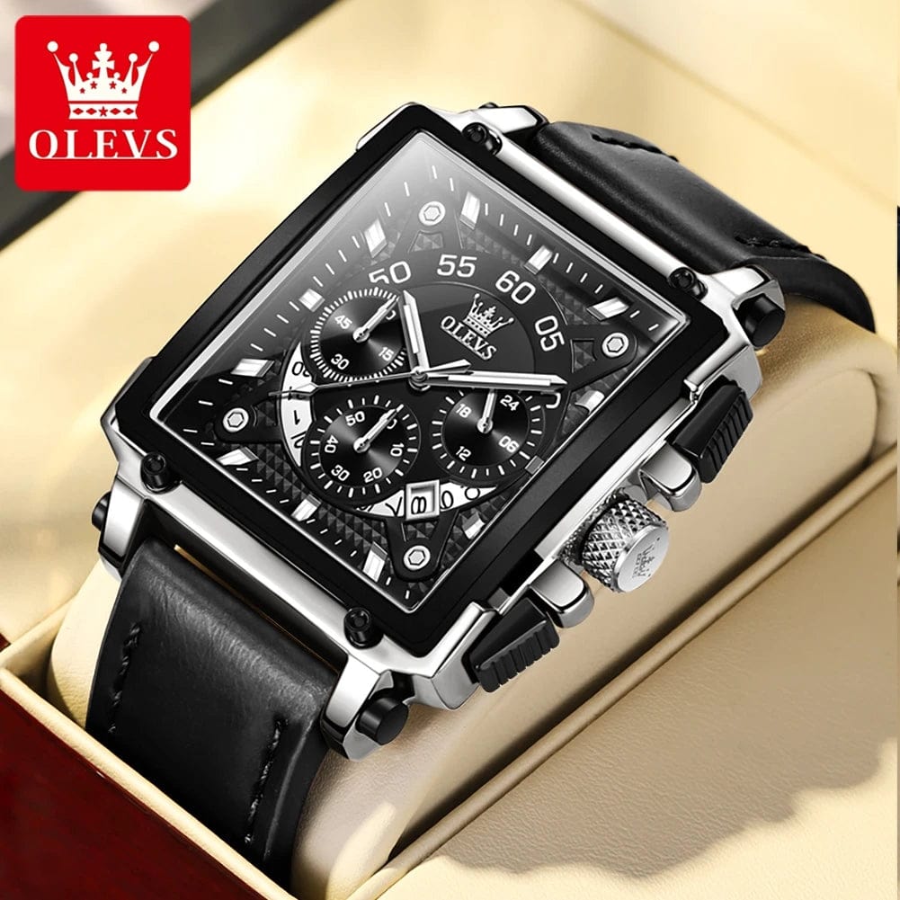 SHOWLU FASHION STORE silver black / CHINA OLEVS Top Brand Male Watches Square Quartz Watch Watch For Men Waterproof Leather Strap Sport Clock Male Relogio Masculino