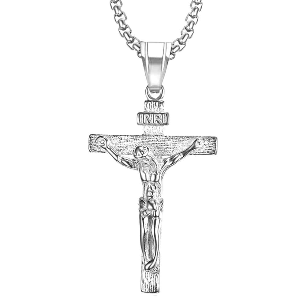  Showlu Fashion Store Silver Color / 50cm Religious Jesus Christ Cross Pendant Necklace for Women/Men Gold Color Stainless Steel Crucifix Necklaces Male Christian Jewelry