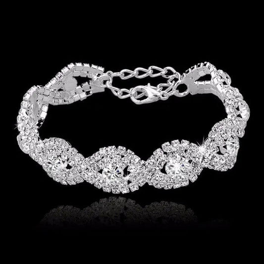  Showlu Fashion Store silver Delysia King Women Elegant Luxury Bracelet Ladies Unlimited Rhinestone Wrist Chain Birthday Party Gifts (color: Silver)