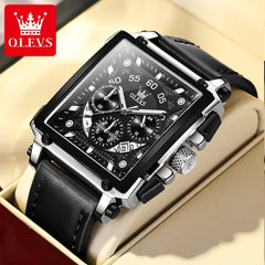 SHOWLU FASHION STORE Silver OLEVS 9919 Men's Watches Brown Leather Strap Waterproof Chronograph Date High Quality Quartz Watch for Men 45mm Big Dial