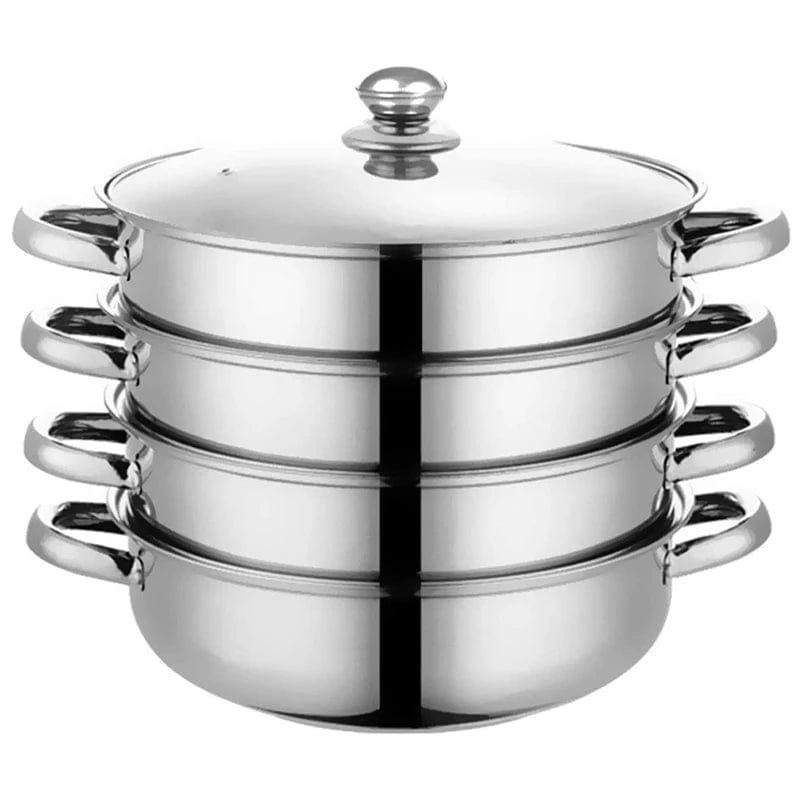  Showlu Fashion Store Silver Steamer Three Piece Stainless Steel Steamer Pan Set With Non Stick Base Multi Cooker 4 Tier